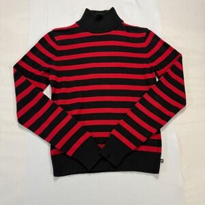 Vintage Polo Jeans Co Ralph Lauren Striped Turtleneck Sweater Red Black Medium